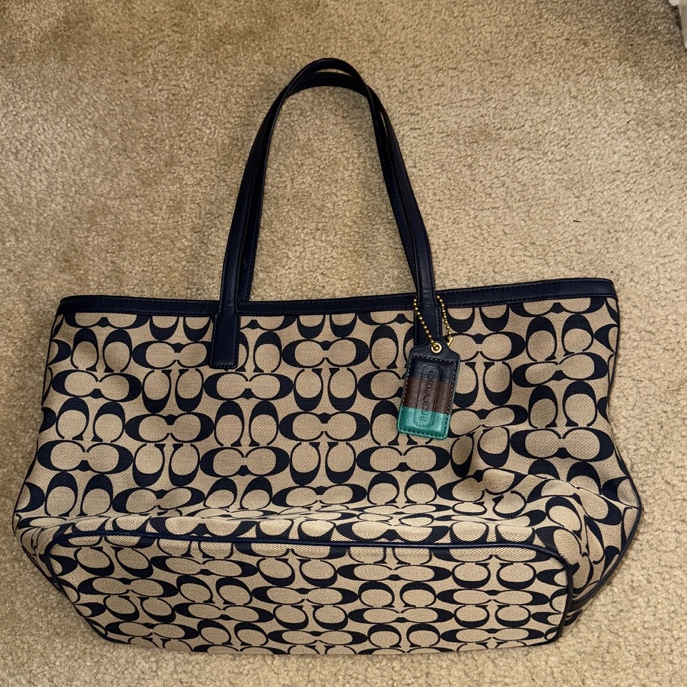 Coach Blue and Tan Signature Tote Bag